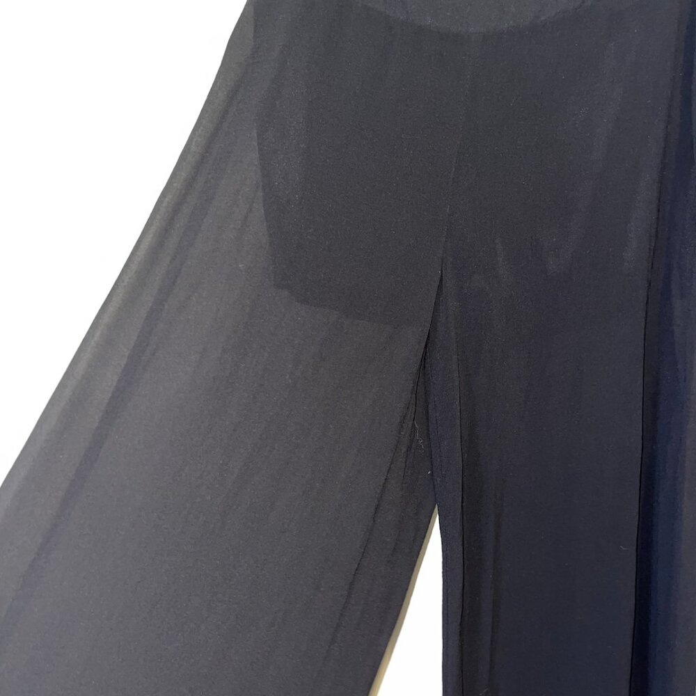 Black Sheer Wide Leg Palazzo Pants – High Waist Zip Back – Size L - Picture 4 of 9